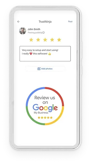 A mockup of a phone containing a Google Review